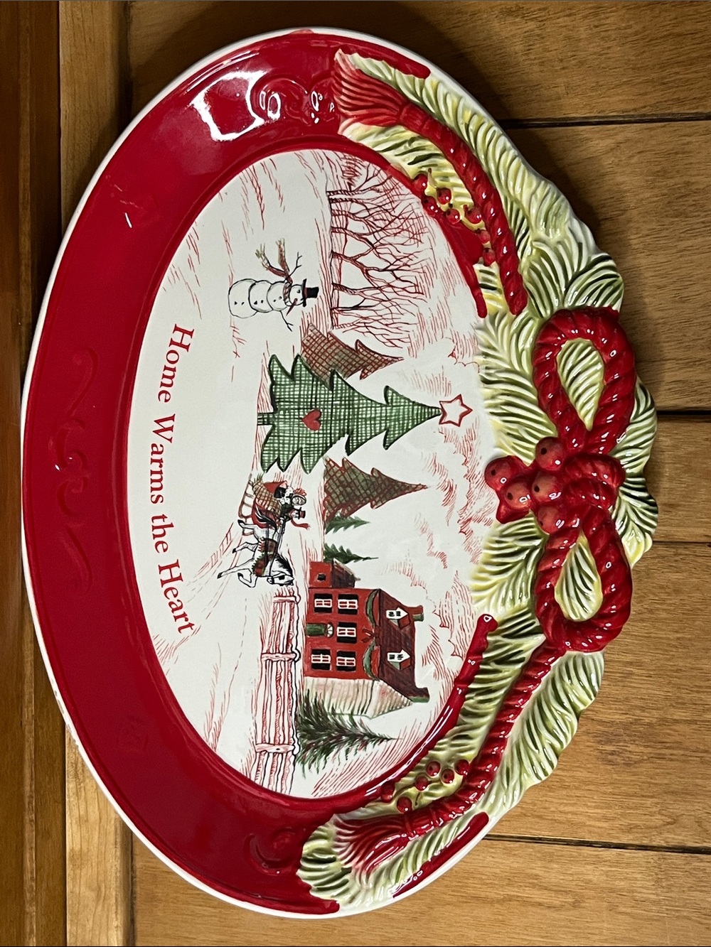 Retired Fitz and Floyd “He Warms the Heart” Large Christmas Platter - 13.5” long